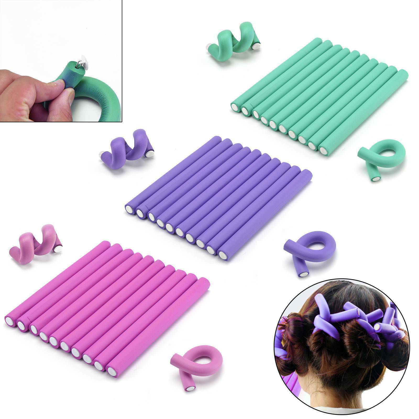 10er Pack Sleep In Bendy Foam Haarroller Lockenwickler Strong Twist Styling lockige Wellen