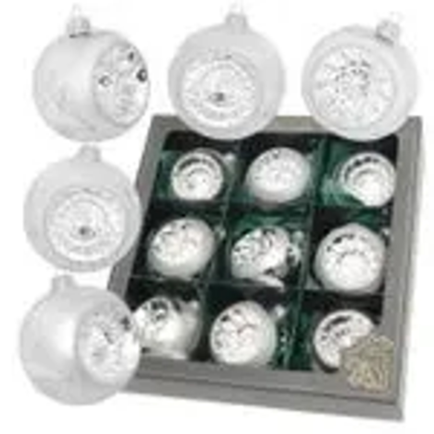 Krebs Glas Lauscha GmbH Christbaumkugeln Weihnachtskugeln Glas Ø 8 cm 9 Stück Silber Reflex