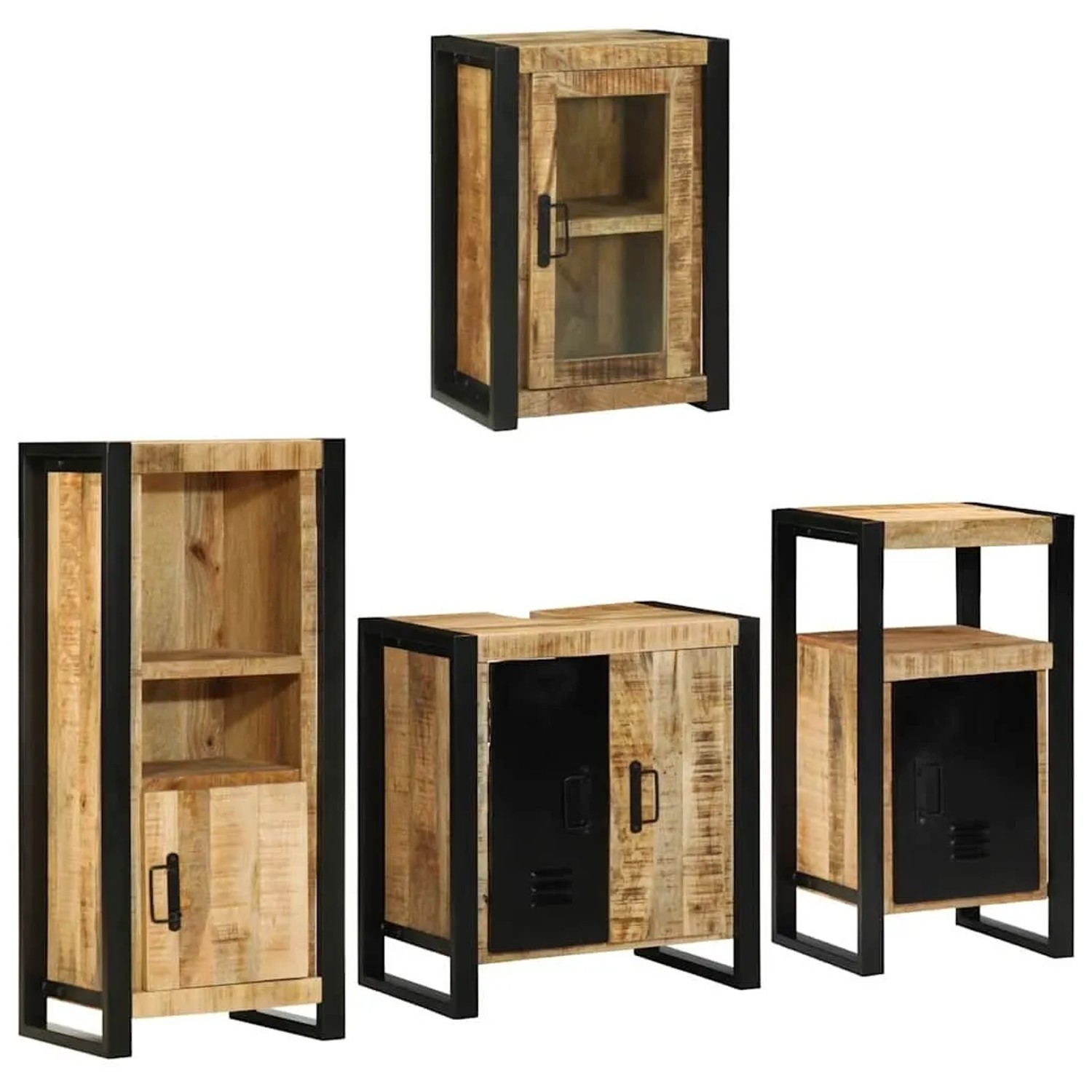 vidaXL Badezimmermöbel-Set mit Regal 4 Tlg Braun Massives Mangoholz 3305682