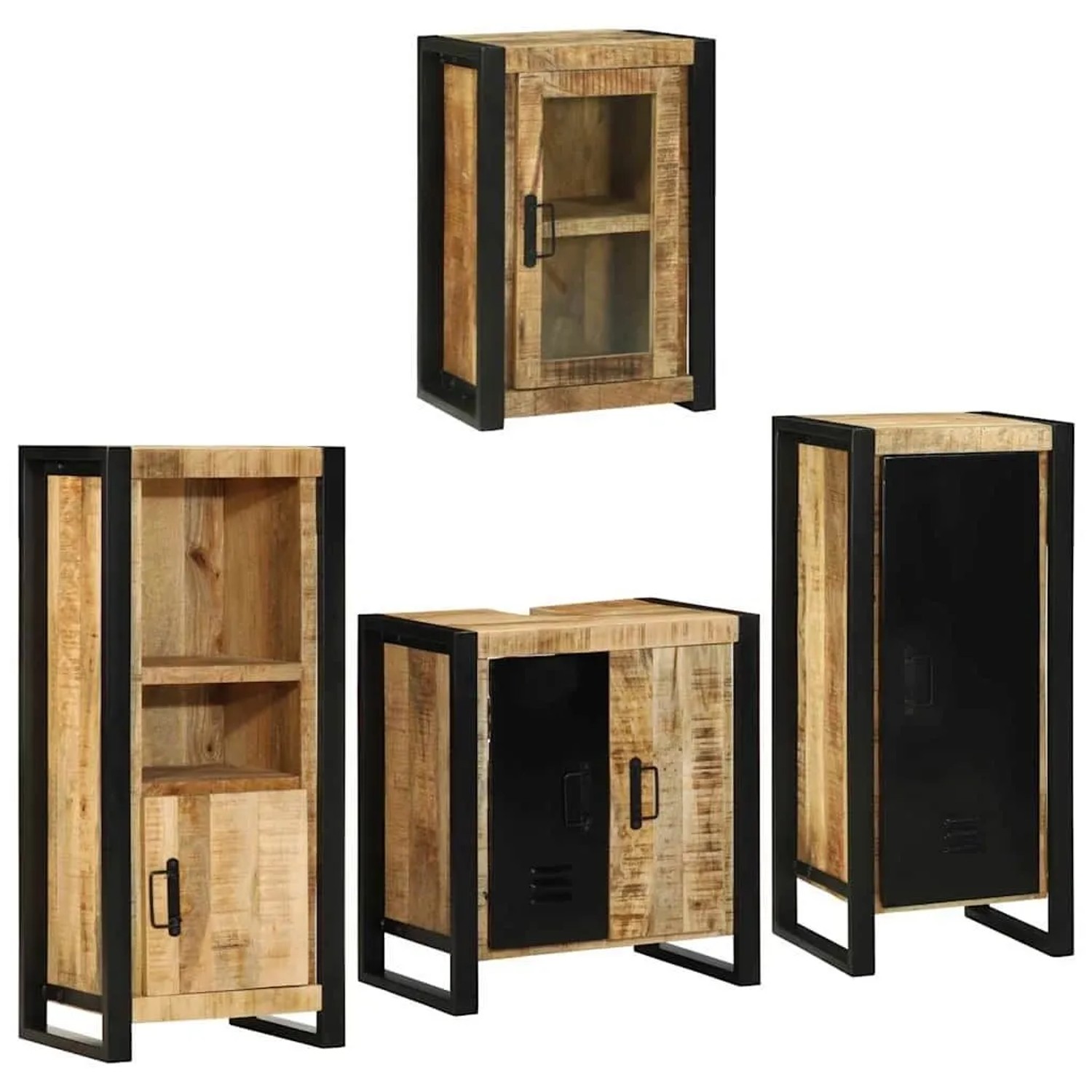 vidaXL Badezimmermöbel-Set mit Regal 4 Tlg Braun Massives Mangoholz 3305688