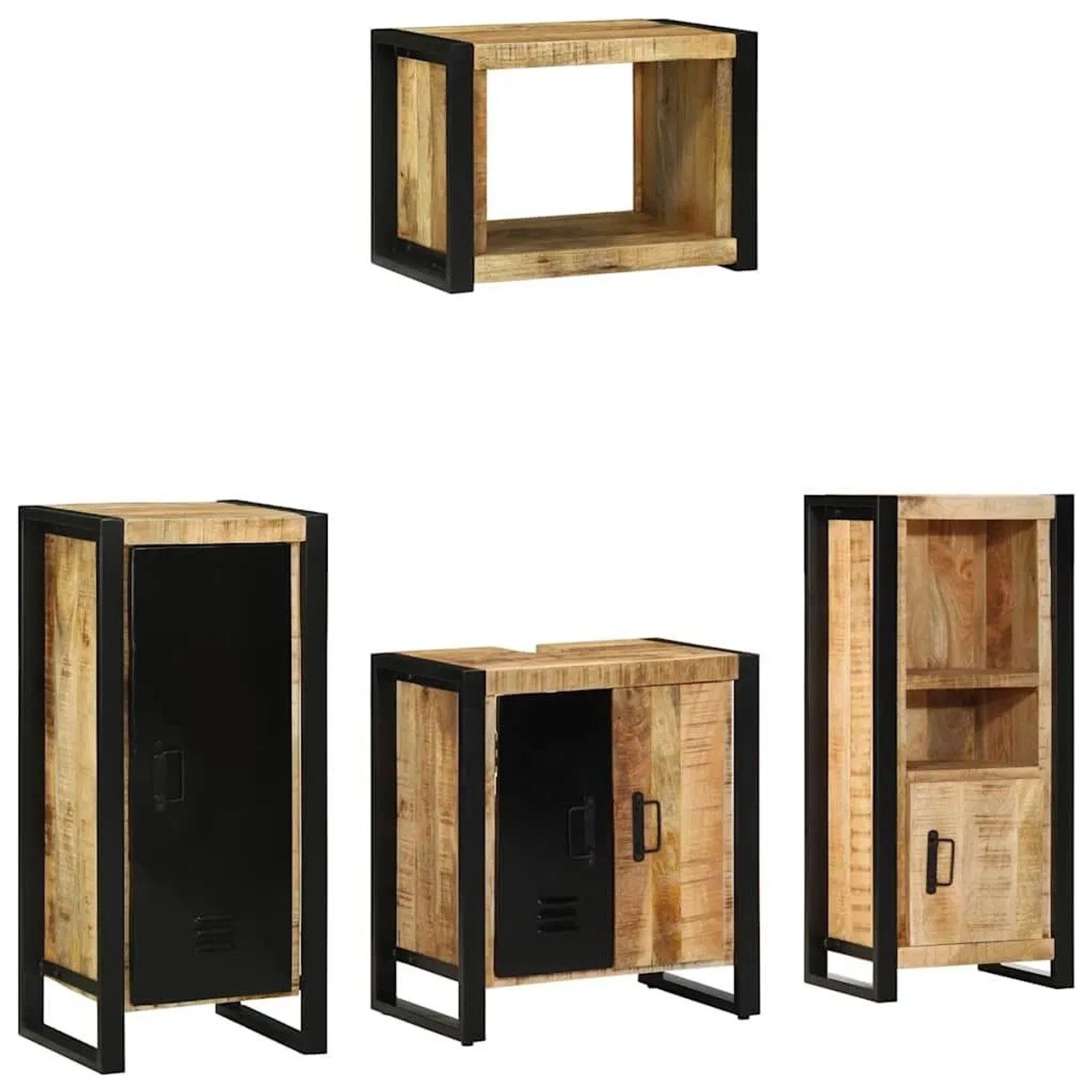 vidaXL Badezimmermöbel-Set 4 Tlg Braun und Schwarz Massivholz Mango 3305664