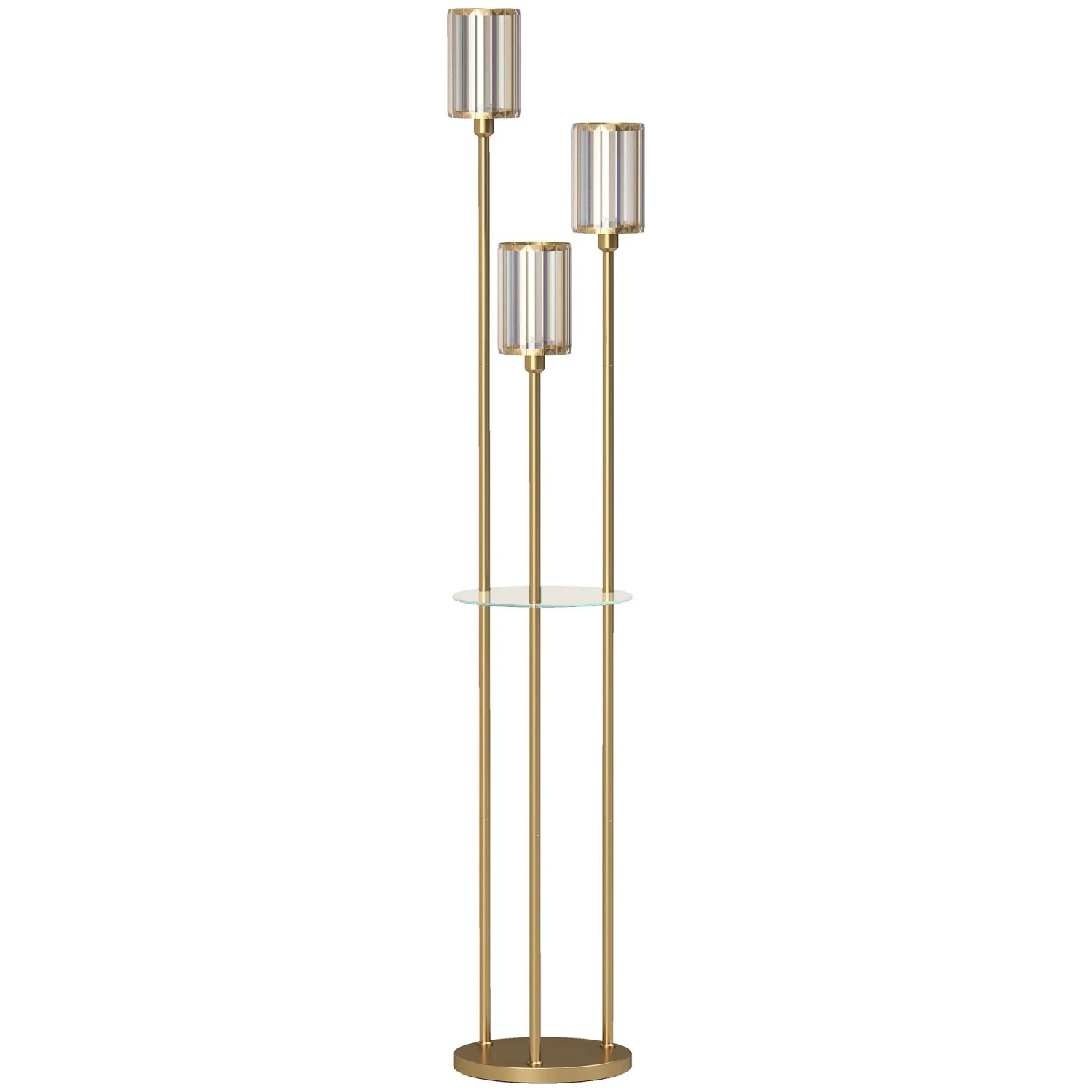 HOMCOM Stehlampe mit Ablagen Stahl Glas 32 x 32 x 177 cm Goldfarben