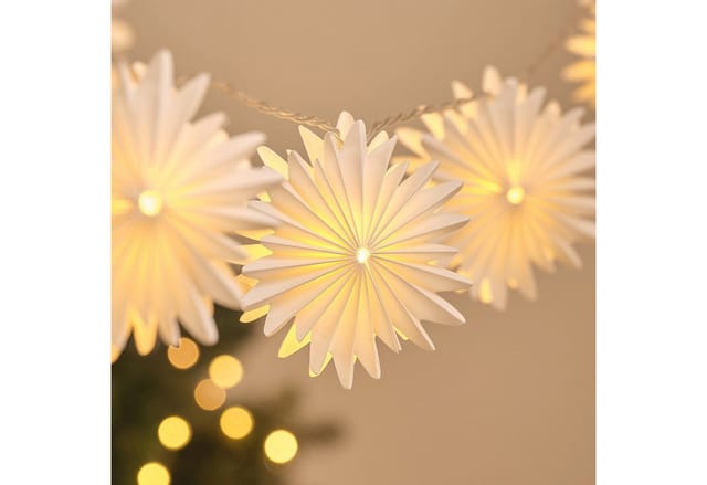 10er LED-Lichterkette mit Papier-Schneeflocken in Warmweiß