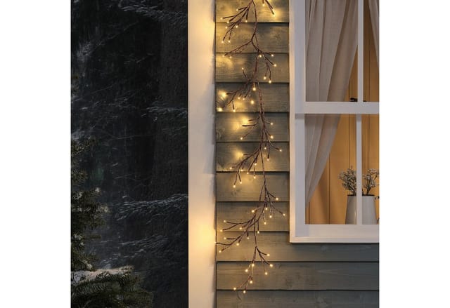1,5 m LED-Zweiggirlande außen in Bronze mit 80 warmweißen LEDs und Timer