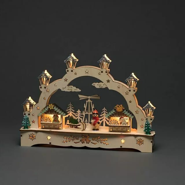 Konstsmide LED Holzsilhouette 2 Häuser mit Junge 27,5x 4,5 x 19,5 cm
