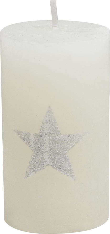 House of Rustic Kerze champagner mit silber Stern Ø 6,8 x 12 cm