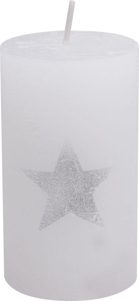 House of Rustic Kerze weiß mit silber Stern Ø 6,8 x 12 cm