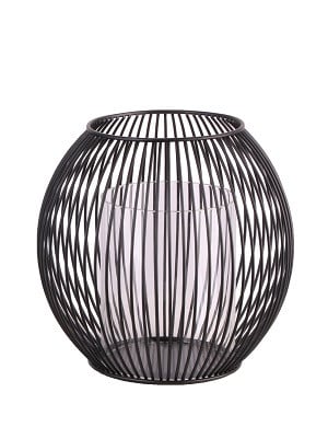 TrendLine Deko Eisen-Glas Windlicht rund Ø 18,5 x 17 cm schwarz