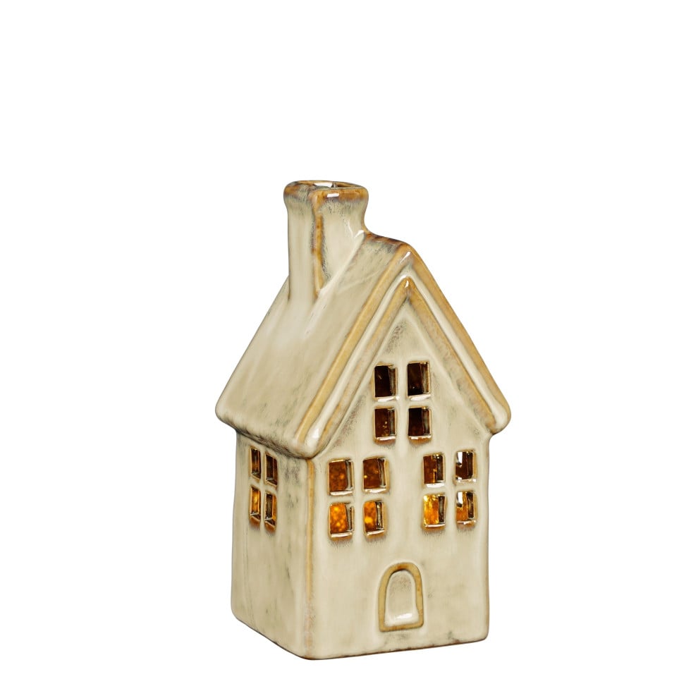 Mica Decorations LED Dekofigur Porzellan Haus 16 cm beige