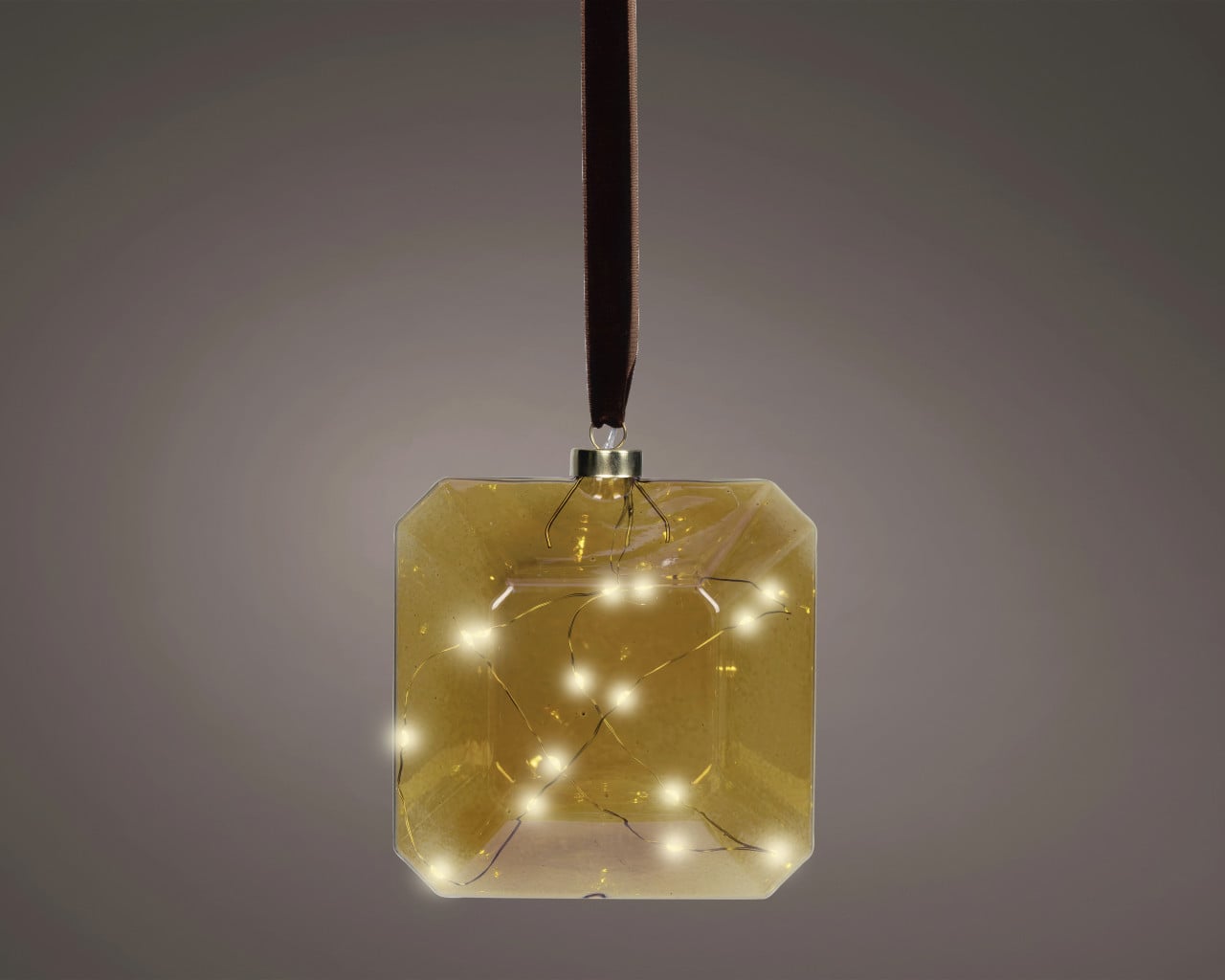 Lumineo LED Hänger batteriebetrieben Glas 14 x 14 cm warmweiß braun
