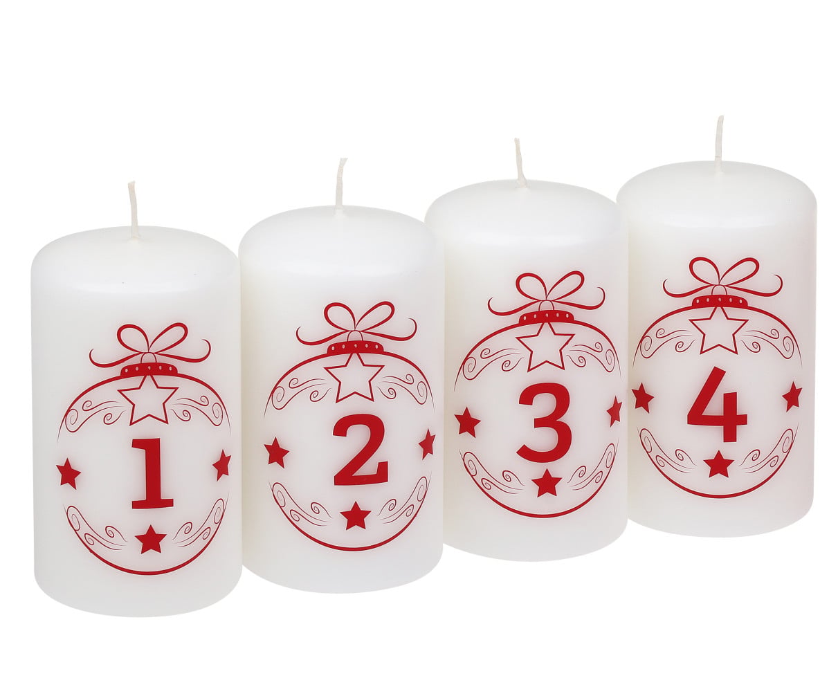 Steinhart Stumpenkerzen Advent Balls 1-4 Ø 5,7 x 10 cm 4er-Riegel weiß