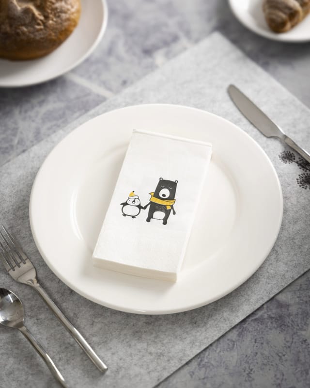 Eglo Servietten Pinguin & Bär Belbari weiß/schwarz 16 x 8 cm - 20er Pack