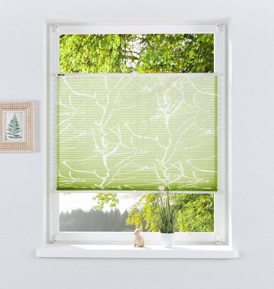 OTTO home Plissee Anna, ohne Bohren, Lichtschutz, transparentes Ästemotiv, Lichtschutz, ohne Bohren, verspannt, Klemmfix, transparentes Ästemotiv, Bestseller, Für Fenster & Tür, Sonnenschutz