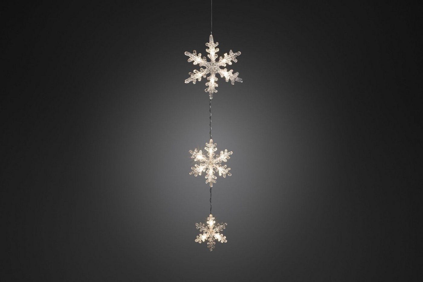 KONSTSMIDE LED-Lichtervorhang Weihnachtsdeko aussen, 15-flammig, LED Lichtervorhang, 3 Acryl Schneeflocken, 15 warm weiße Dioden Bild 2