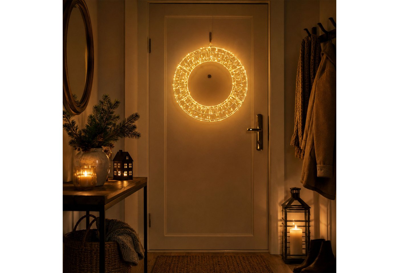 OTTO home LED Dekolicht LED Dekokranz GENNIA, Ein-/Ausschalter, LED fest integriert, Warmweiß, IP44, Metall, starke LED-Dichte, 3 m Zuleitung Bild 5
