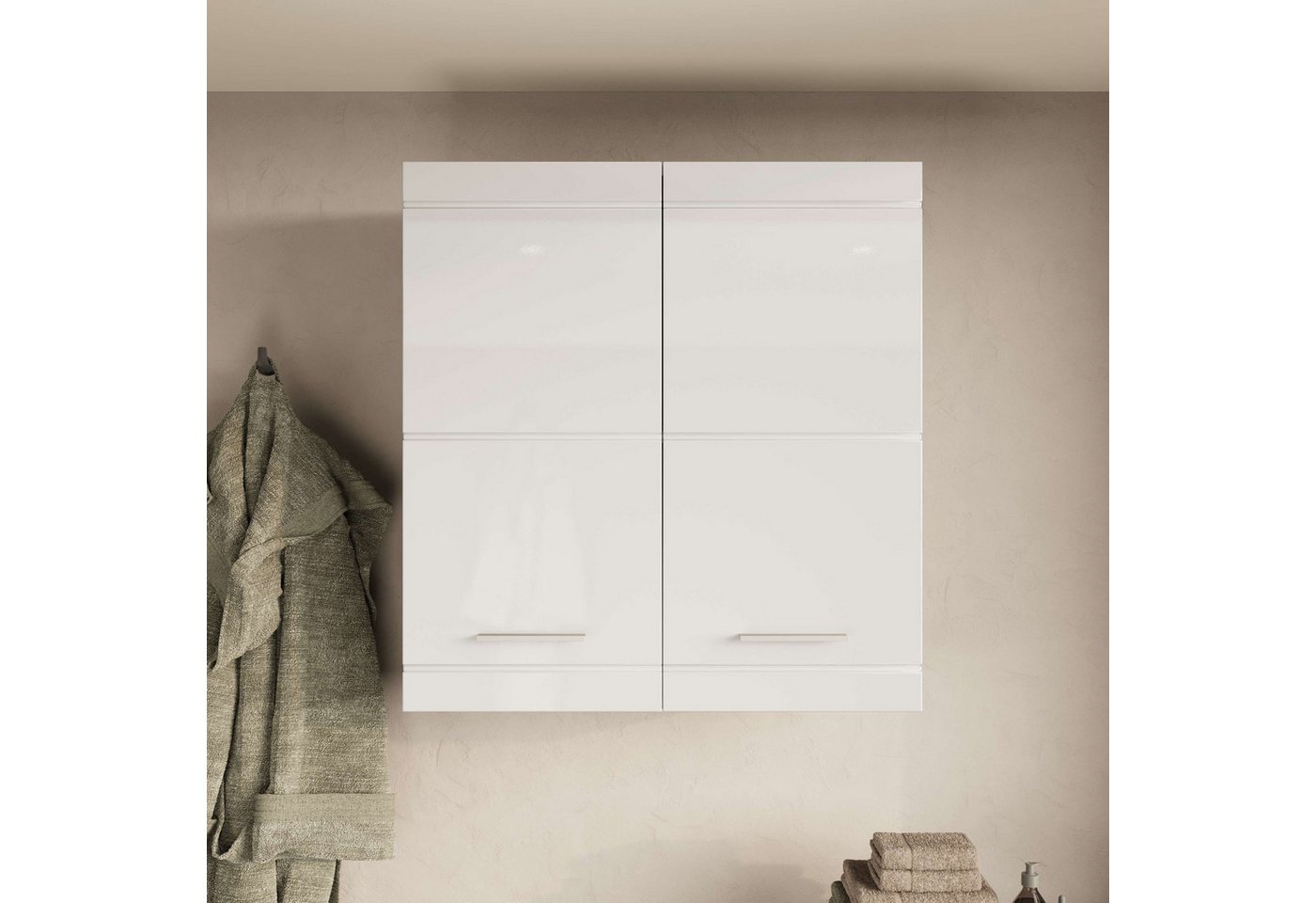 OTTO home Hängeschrank Föhr, Badschrank, Badezimmerschrank, Badmöbel Breite 72,8 cm, 2 Türen, minimalistisch, zeitlos, hochglänzend Bild 2