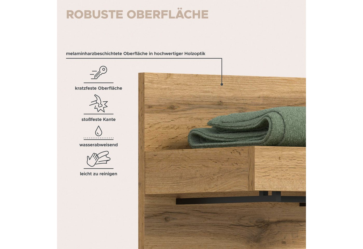 OTTO home Garderobenpaneel MAMBO II, Höhe 150cm, 1 Kleiderstange & Hutablage, 3 Haken (1 St., individuell mit weiteren Artikeln der Serie MAMBO kombinierbar), Paneel, Garderobe, Flur, Diele, Hakenleiste, Flurgarderobe