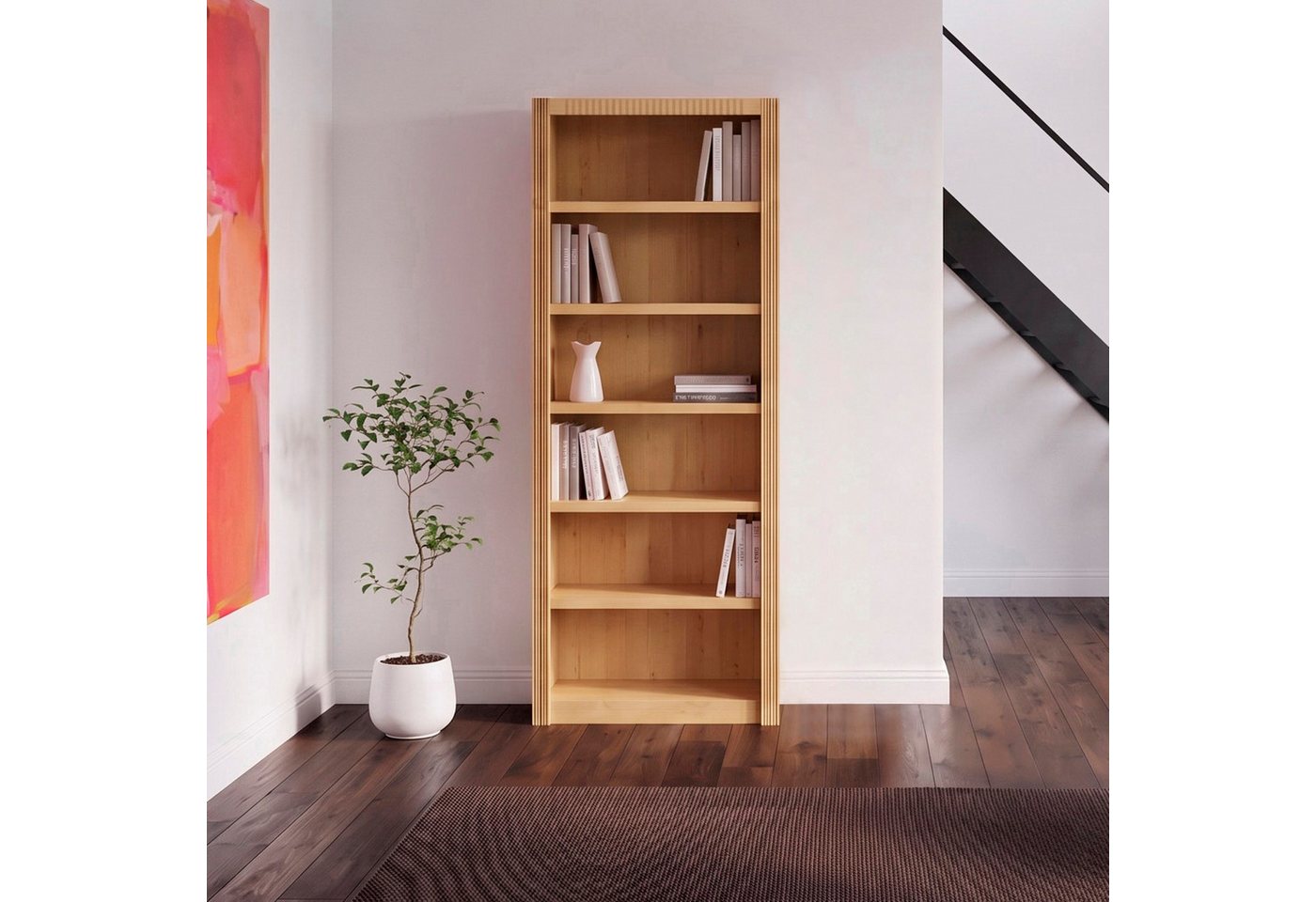 OTTO home Standregal Bergen Bücherregal mit 5 Einlegeböden und einer natürlichen Maserung, aus massivem Kiefernholz mit 6 Fächern, 82,5cm breit Bild 5