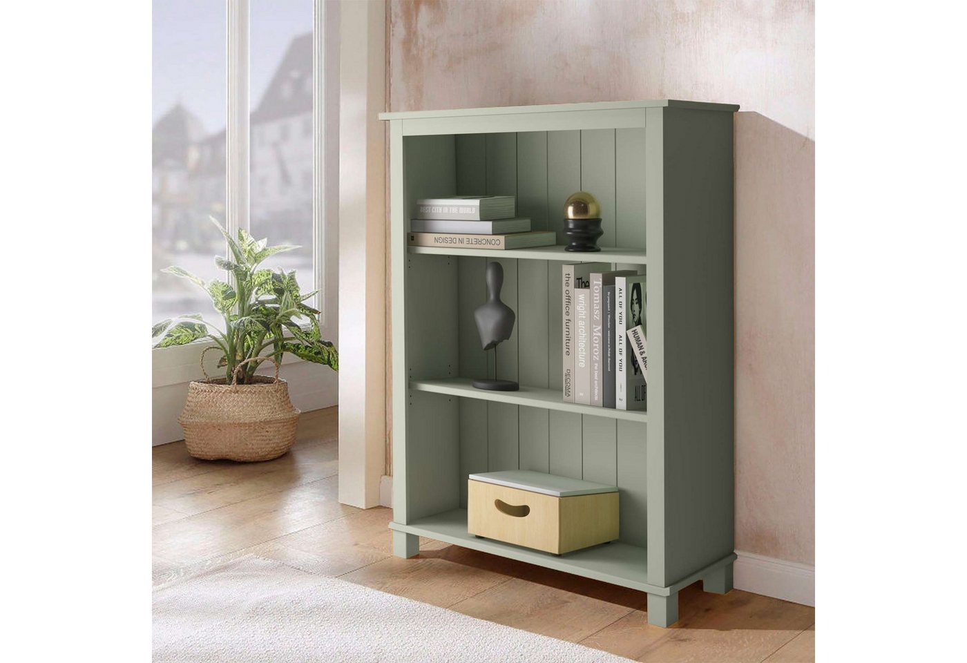 OTTO home Regal Pivo Bücherregal mit 2 verstellbaren Einlegeböden, natürliche Maserung, aus massivem Kiefernholz mit 3 Fächern, Höhe 106 cm Bild 4
