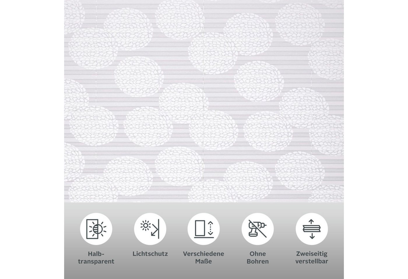OTTO home Plissee BELUM, ohne Bohren, Lichtschutz, Blumen-Kreise, Lichtschutz, ohne Bohren, verspannt, Klemmfix, im Fixmaß, Ausbrenner, Kreise, Blumen, Klemmträger, Für Fenster & Tür Bild 2