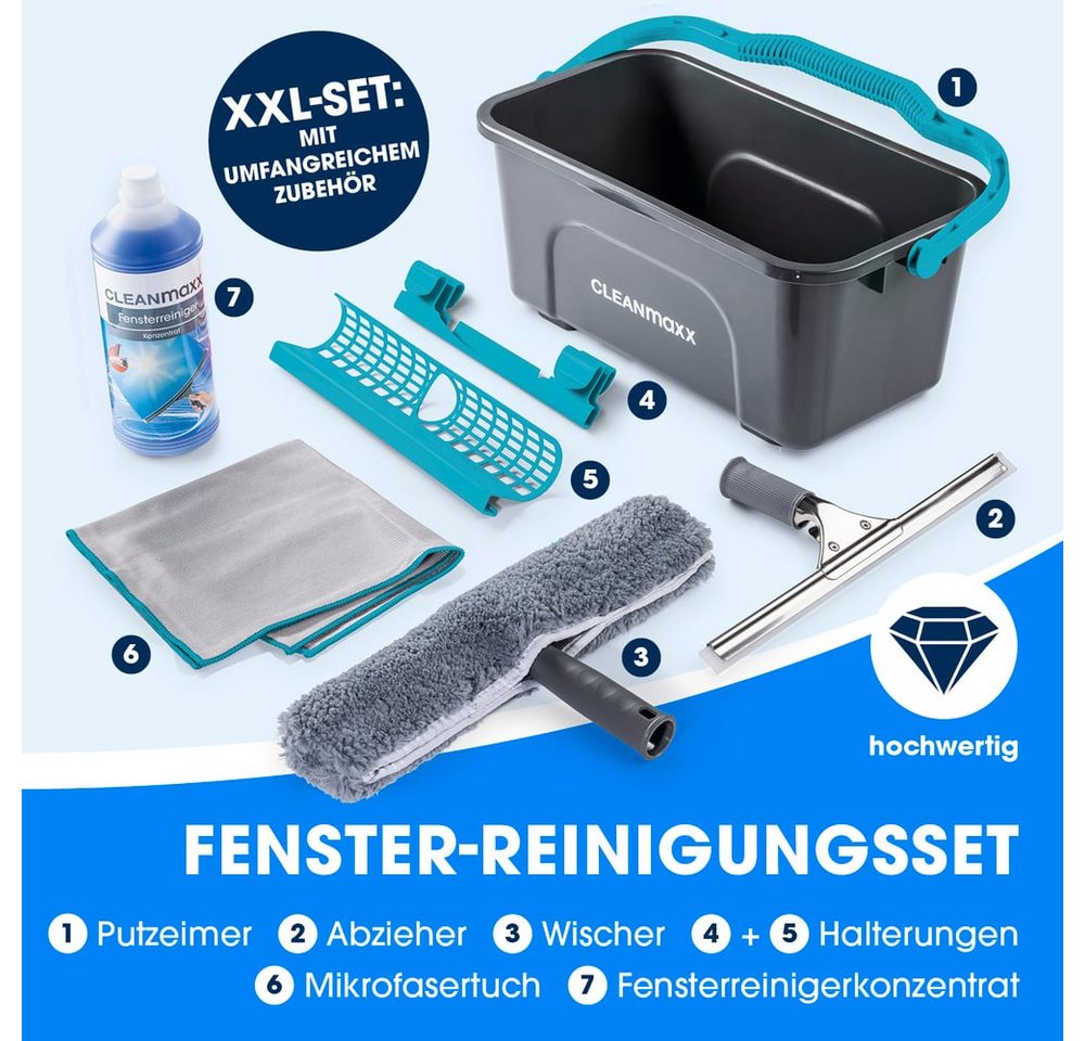 CLEANmaxx Sprühwischer CLEANmaxx Fensterreiniger-Set Professional (13-tlg) Fensterputzer Set mit Abzieher & Fensterwischer - für saubere Fenster