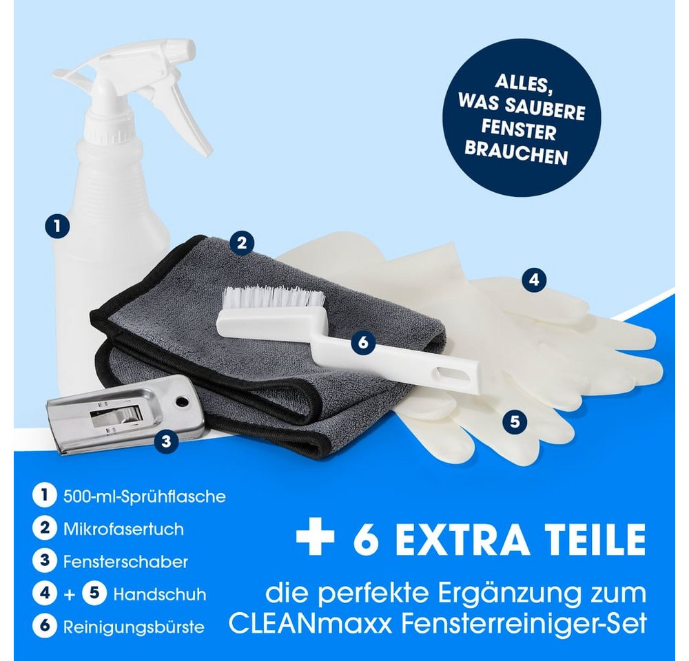 CLEANmaxx Sprühwischer CLEANmaxx Fensterreiniger-Set Professional (13-tlg) Fensterputzer Set mit Abzieher & Fensterwischer - für saubere Fenster Bild 5