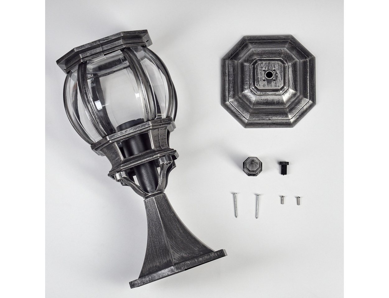 hofstein Pollerleuchte Außenwegeleuchte aus Metall/Kunststoff in Schwarz/Silberfarben/Klar, ohne Leuchtmittel, Wegeleuchte im Vintage/Antik/Landhaus-Design, Höhe 50 cm, E27, IP44 Bild 4