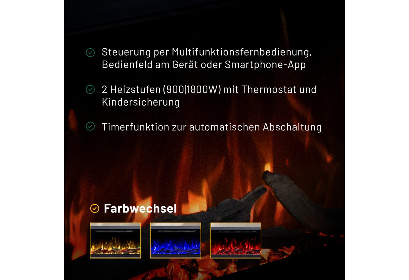 GF Core Elektrokamin Hestia weiß / grau / schwarz 3D LED Kamin mit Heizung, Elektrischer Kamin mit 3D Feuer mit Heizung, 2 Dekorationen Bild 4