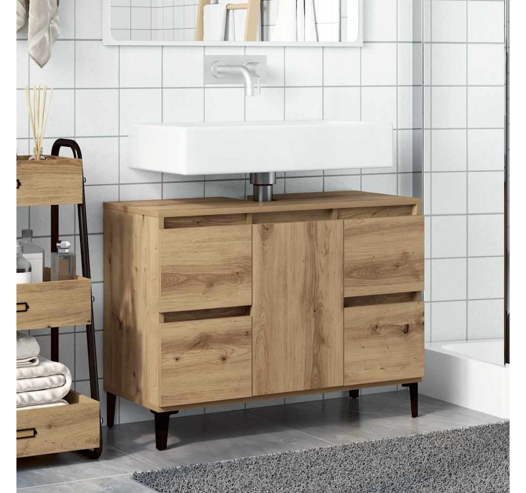 furnicato Waschbeckenunterschrank 80 x 33 x 60 cm Artisan-Eiche (1-St) Badezimmerunterschrank mit 4 Schubladen und Metallfüßen für Bad
