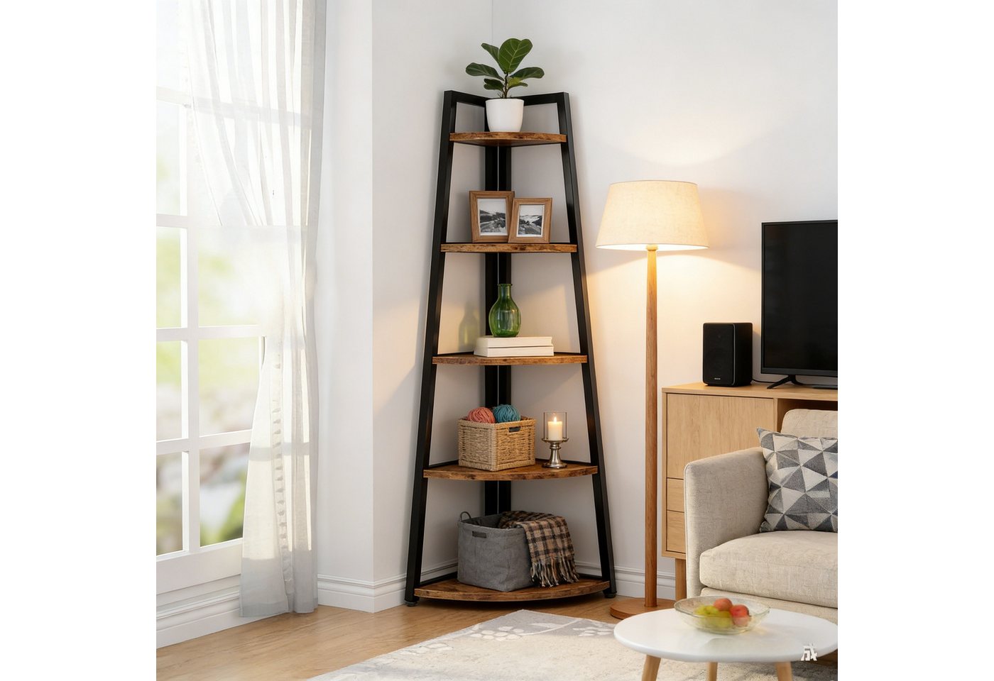 Celya Eckregal Bücherregal, 178cm hohes Eckregal mit 5 Ebenen, Standregal