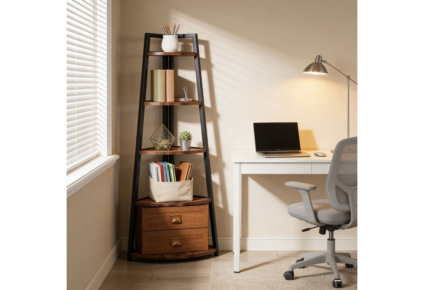 Celya Eckregal Bücherregal, 178cm hohes Eckregal mit 5 Ebenen, Standregal Bild 3
