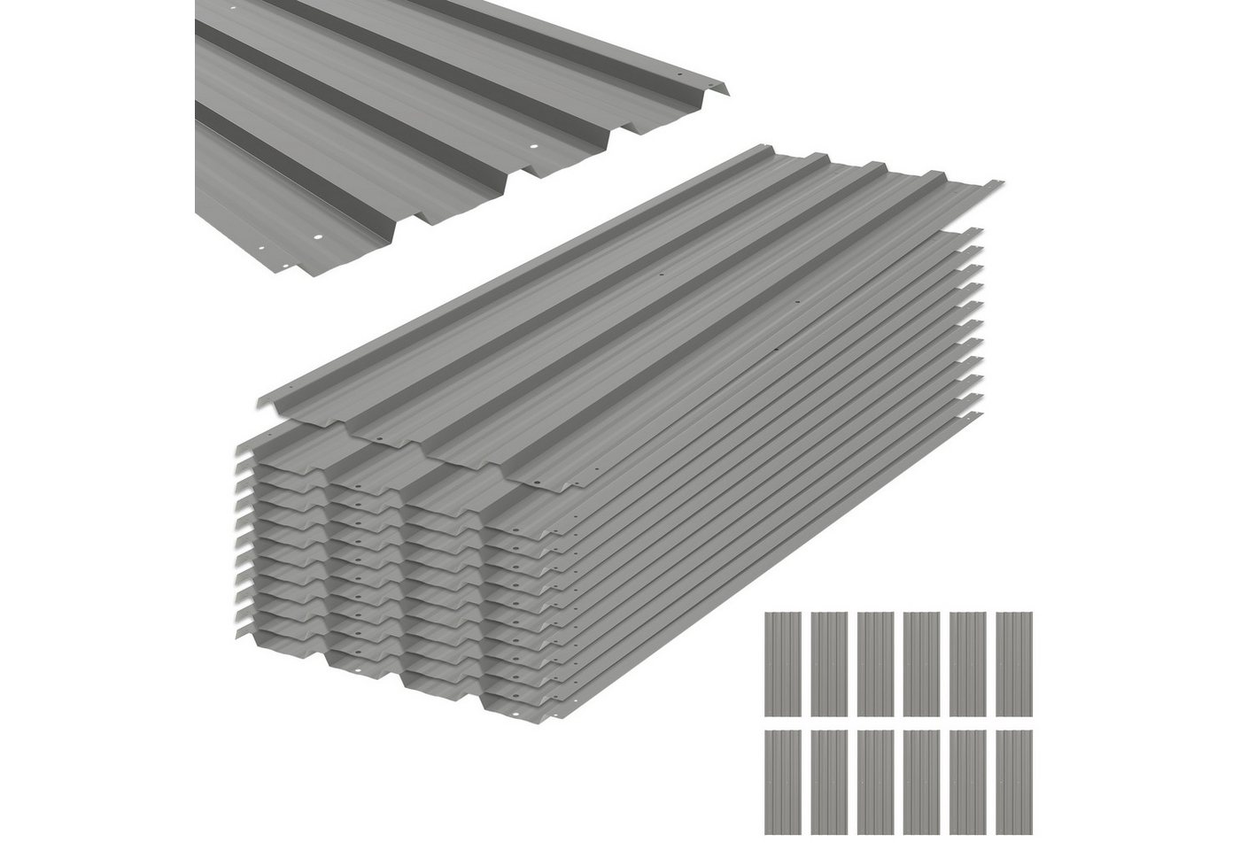 Outsunny Wellplatte Wetterfestes Profilblech, 0.25 mm, 0.6 m², (Trapezblech, 12-St., verzinkt Dachblech), für Dach, Gerätehaus, Carport, Hellgrau Bild 3