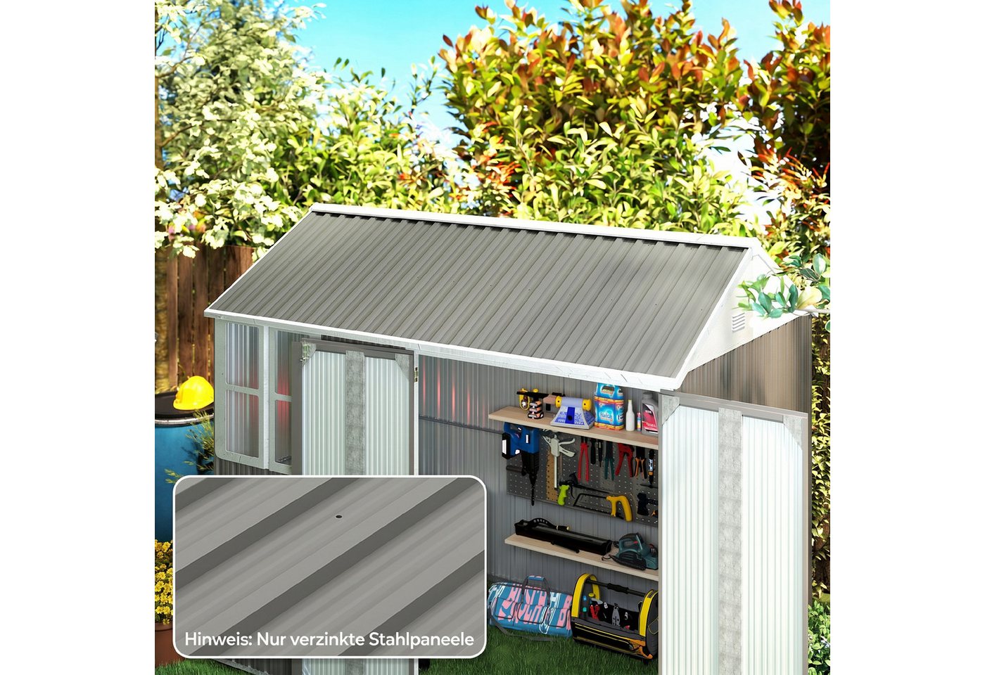 Outsunny Wellplatte Wetterfestes Profilblech, 0.25 mm, 0.6 m², (Trapezblech, 12-St., verzinkt Dachblech), für Dach, Gerätehaus, Carport, Hellgrau Bild 4