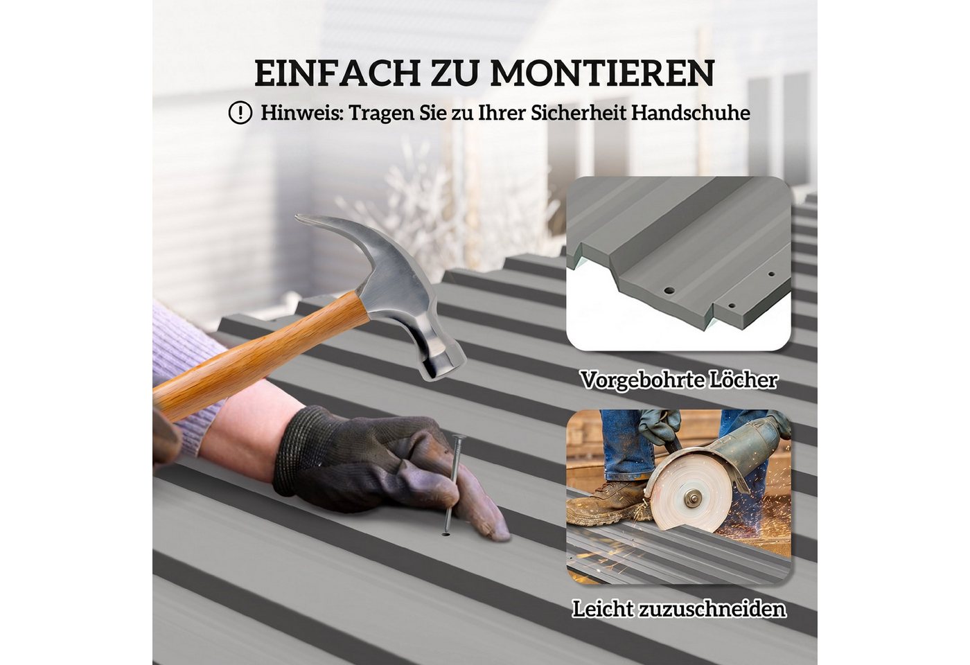 Outsunny Wellplatte Wetterfestes Profilblech, 0.25 mm, 0.6 m², (Trapezblech, 12-St., verzinkt Dachblech), für Dach, Gerätehaus, Carport, Hellgrau Bild 5