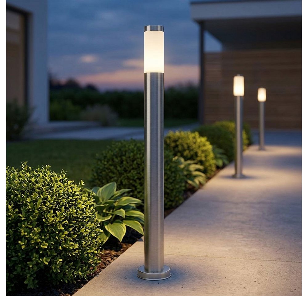 GLOBO LIGHTING LED Außen-Stehlampe, Leuchtmittel inklusive, Warmweiß, LED 7 Watt Steh Lampe Außen Beleuchtung Edelstahl Leuchte IP44