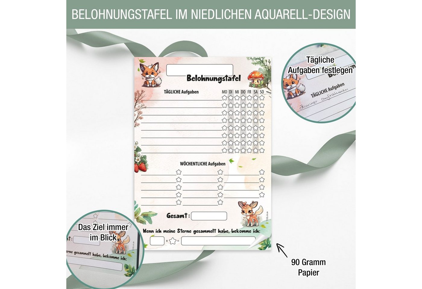 TOBJA Notizblock Belohnungstafel Kinder A4 Block Waldtiere, Motiviert Kinder ab 3 Belohnungssystem Bild 2