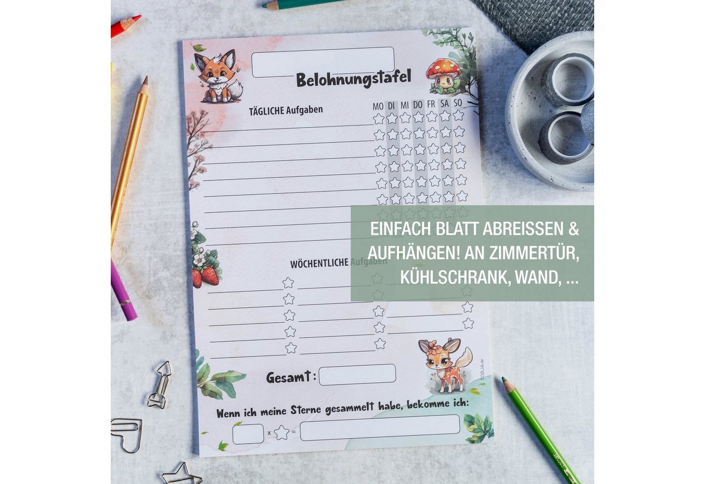 TOBJA Notizblock Belohnungstafel Kinder A4 Block Waldtiere, Motiviert Kinder ab 3 Belohnungssystem Bild 3
