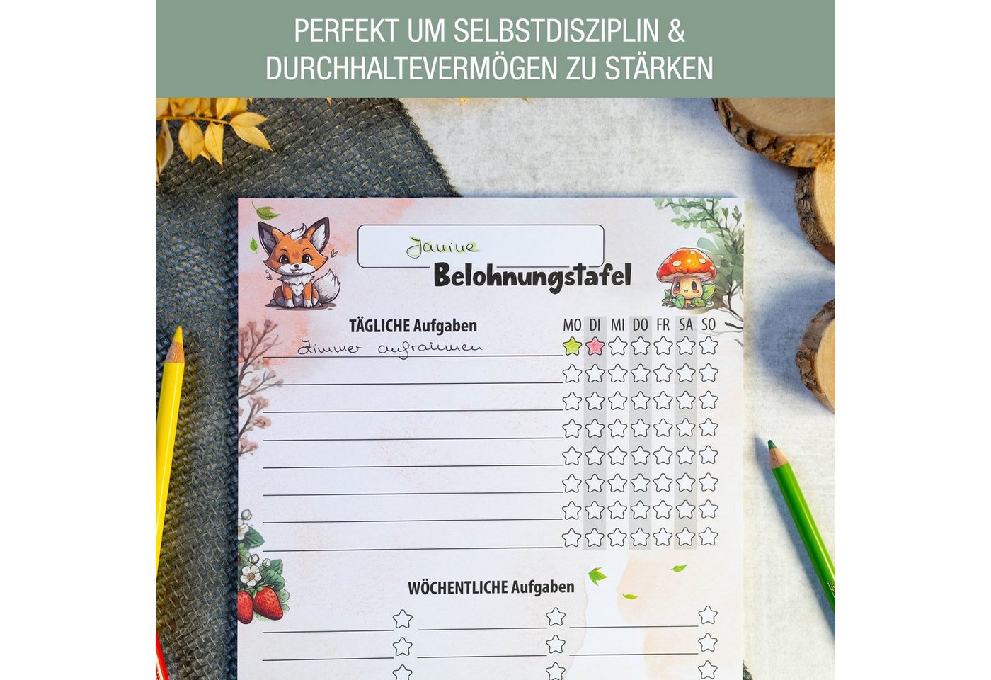 TOBJA Notizblock Belohnungstafel Kinder A4 Block Waldtiere, Motiviert Kinder ab 3 Belohnungssystem Bild 4