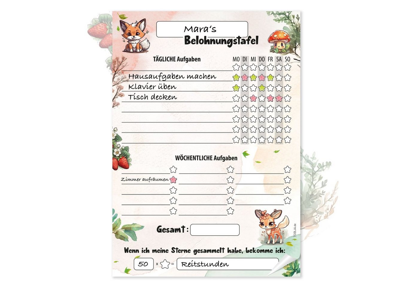 TOBJA Notizblock Belohnungstafel Kinder A4 Block Waldtiere, Motiviert Kinder ab 3 Belohnungssystem Bild 5