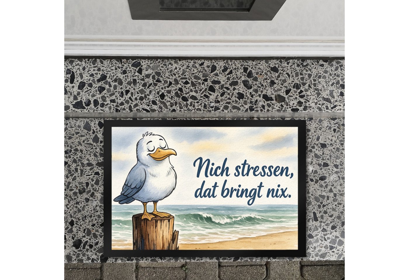 speecheese Fußmatte Möwe Nich stressen auf Aquarell Fußmatte XL in 40x60 cm