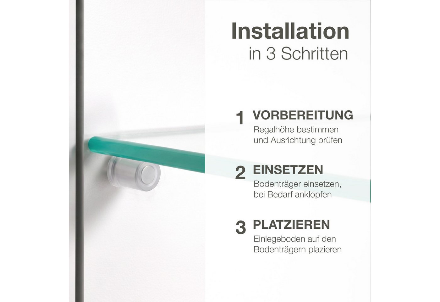 K-Möbel Wandregalhalter Bodenträger, Set 100-tlg., Für Glasboden und viel mehr Bild 5