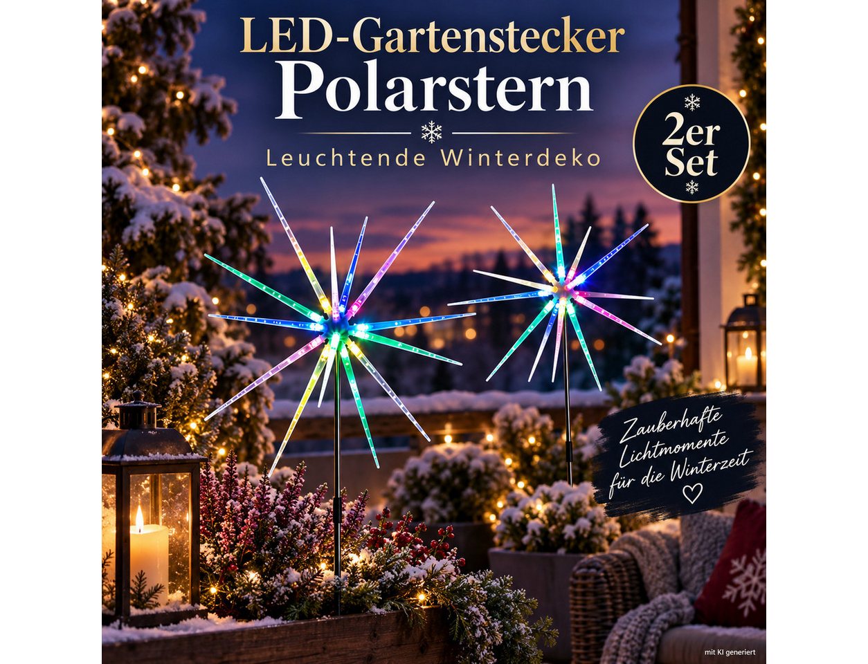 Weltbild LED Dekolicht LED-Gartenstecker Polarstern 2er Set Gartenstecker Weihnachtsdeko, Winterdeko LED Beleuchtung Außenbeleuchtung Stern Dekoration