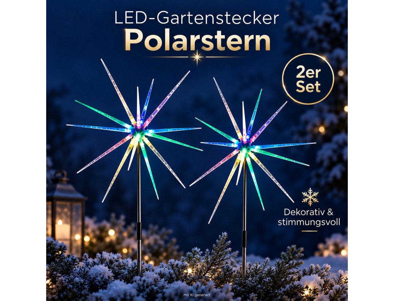 Weltbild LED Dekolicht LED-Gartenstecker Polarstern 2er Set Gartenstecker Weihnachtsdeko, Winterdeko LED Beleuchtung Außenbeleuchtung Stern Dekoration Bild 2