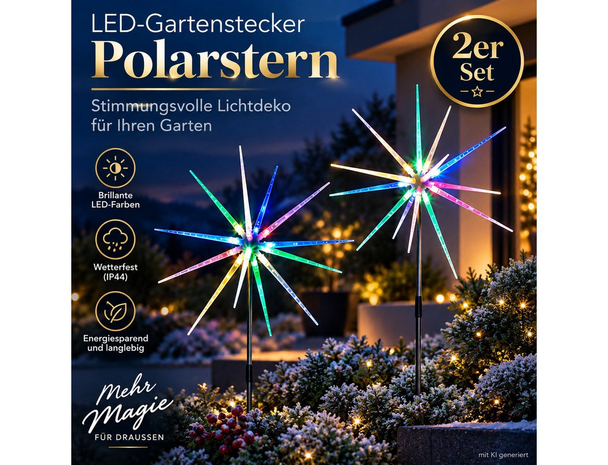 Weltbild LED Dekolicht LED-Gartenstecker Polarstern 2er Set Gartenstecker Weihnachtsdeko, Winterdeko LED Beleuchtung Außenbeleuchtung Stern Dekoration Bild 4