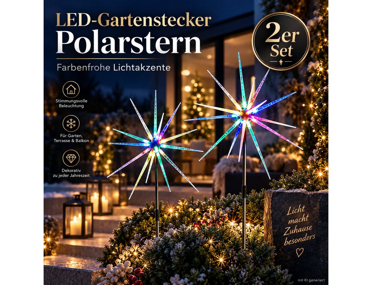 Weltbild LED Dekolicht LED-Gartenstecker Polarstern 2er Set Gartenstecker Weihnachtsdeko, Winterdeko LED Beleuchtung Außenbeleuchtung Stern Dekoration Bild 5