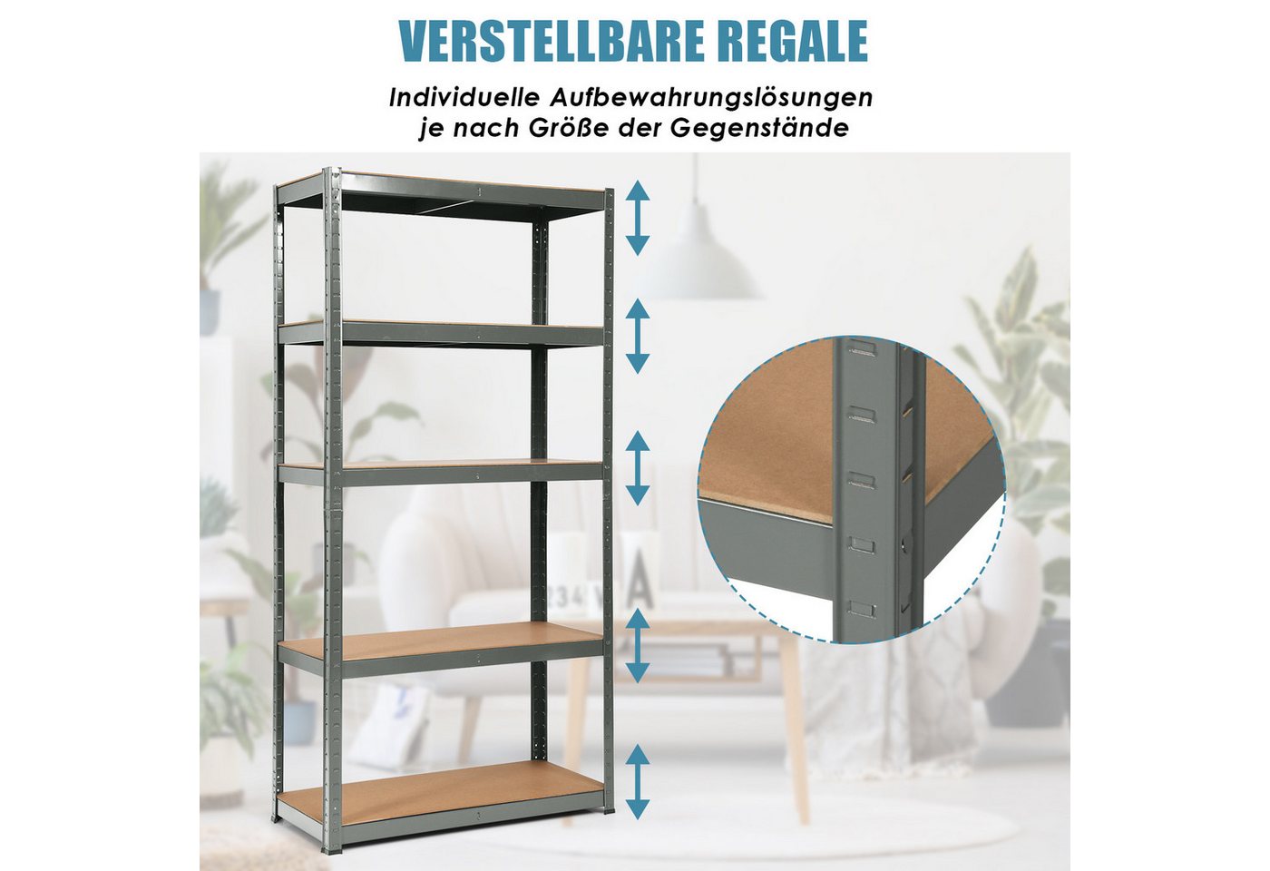 COSTWAY Schwerlastregal, 5 Ebenen, bis 175kg pro Ebenen 180x90x40cm Grau Bild 5