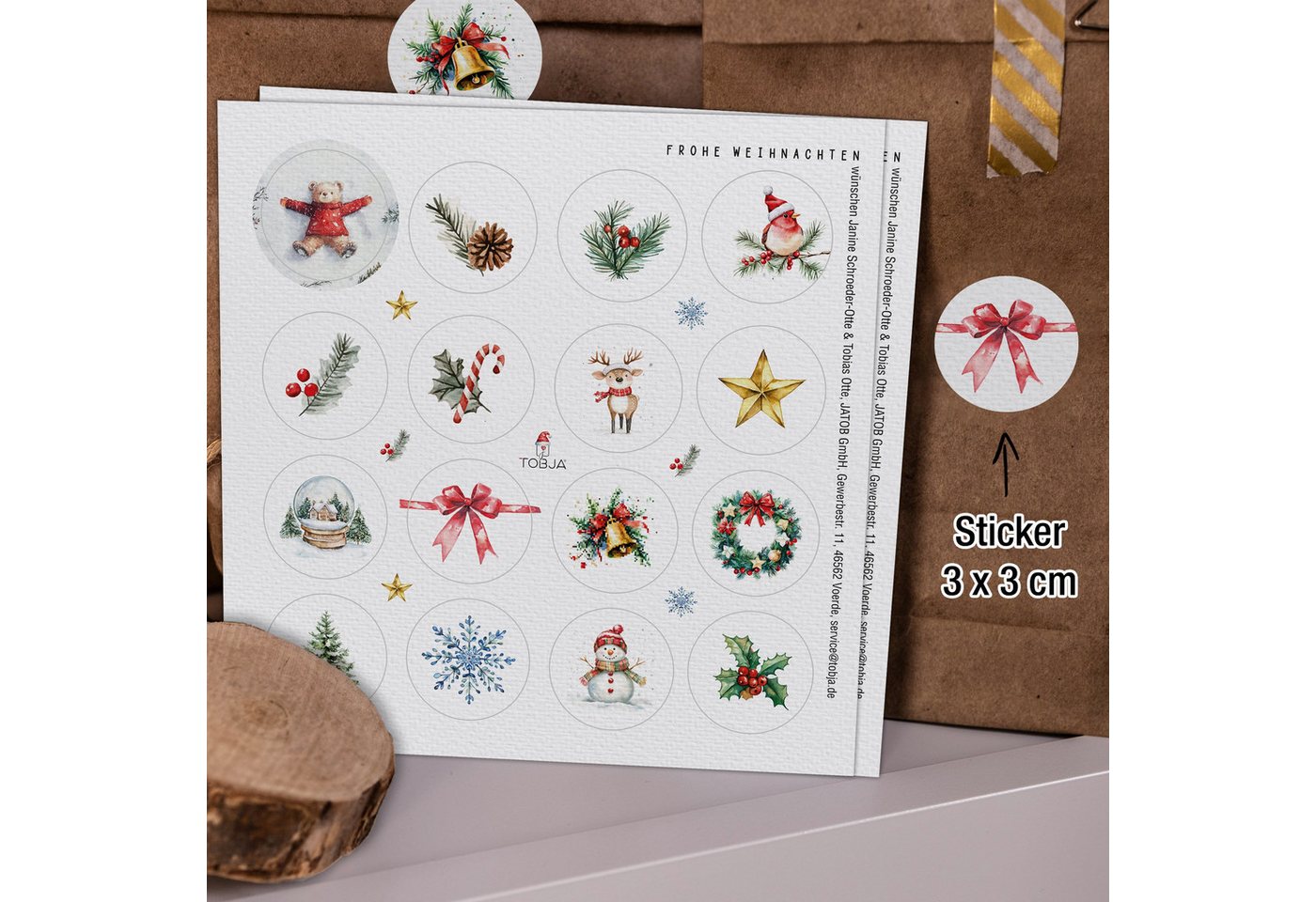 TOBJA Weihnachtskarte 20x XXL Weihnachtskarten Set mit Stickern - Edle Weihnachten, 20 große festliche Weihnachtskarten (14,8 x 14,8 cm) Postkarten Bild 3