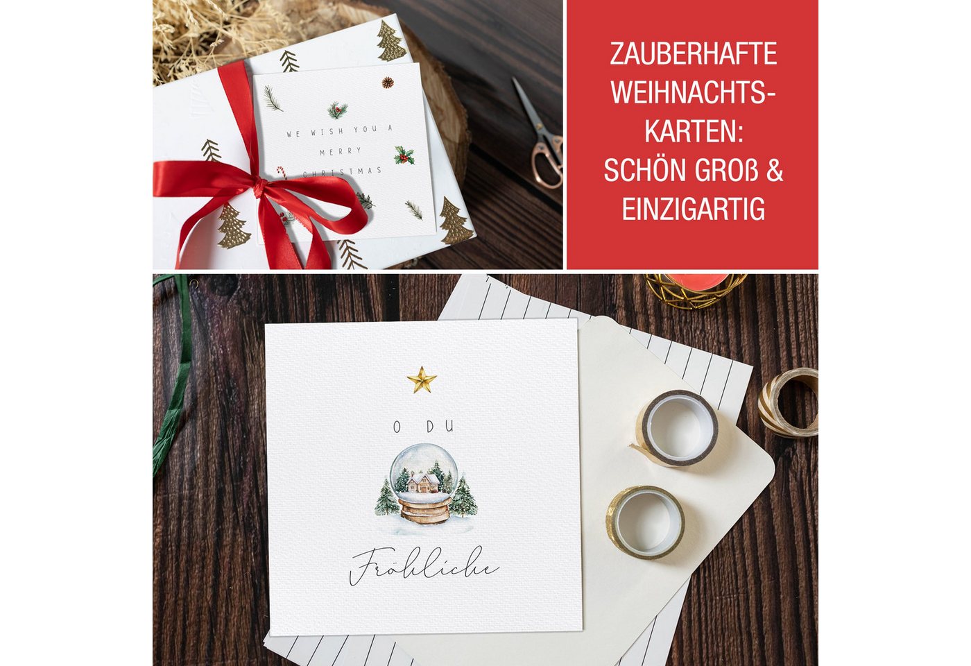 TOBJA Weihnachtskarte 20x XXL Weihnachtskarten Set mit Stickern - Edle Weihnachten, 20 große festliche Weihnachtskarten (14,8 x 14,8 cm) Postkarten Bild 4