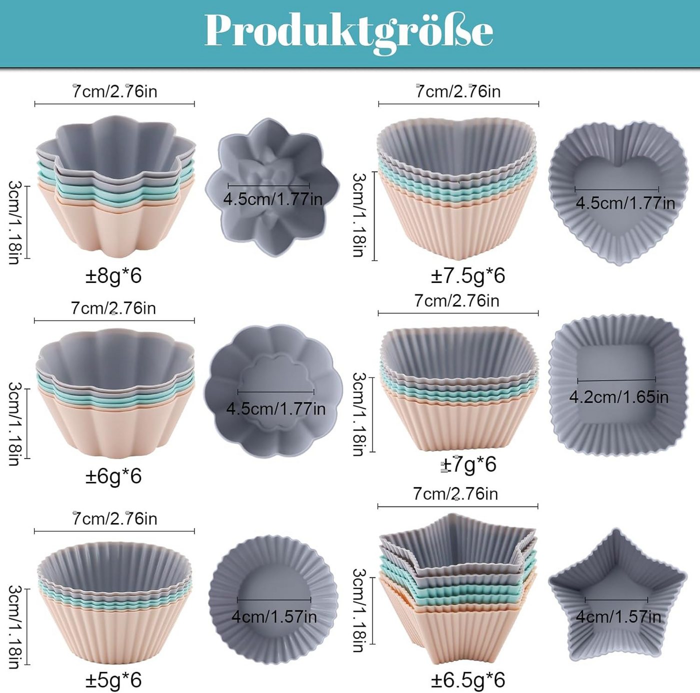 FELIXLEO Silikonform 36 Stück Silikon Muffinförmchen Antihaft Wiederverwendbar, (1-tlg) Bild 5