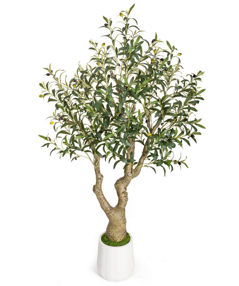 Yorbay Olivenbaum Künstlicher Olivenbaum mit dicker Stamm, Pflanztopf, 1738 Blätter, 73 Oliven, mit grüner Moosdekoration, Höhe 180cm Bild 2